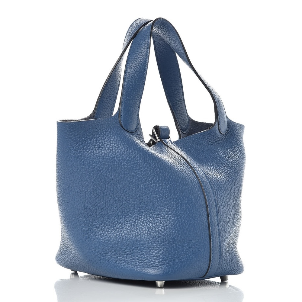 HERMES Taurillon Clemence Picotin 18 Bleu  Agate